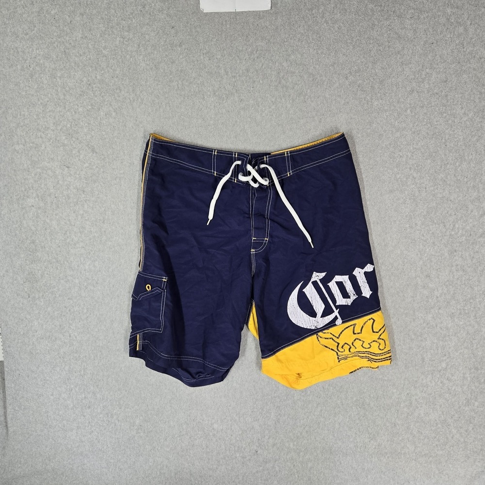 Corona Extra Men Swimwear 38 Blue Swim Trunks Graphic Corona Logo Board Shorts